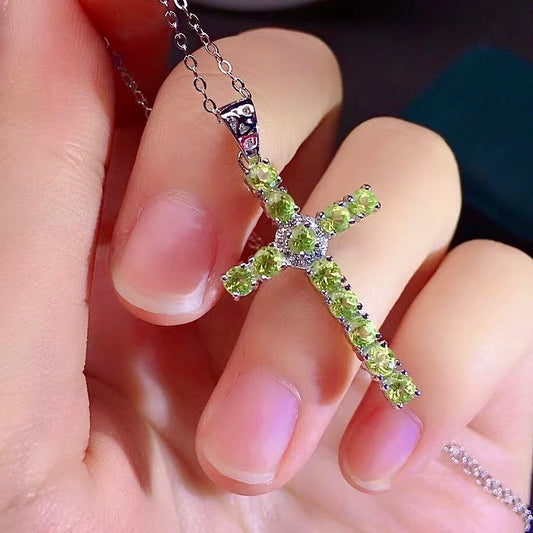 Green Peridot Cross Pendant-ToShay.org