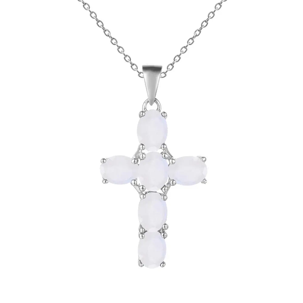 Silver Cross Gemstone Pendant-ToShay.org