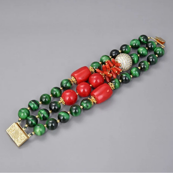 Green Tigers Eye Red Coral-ToShay.org