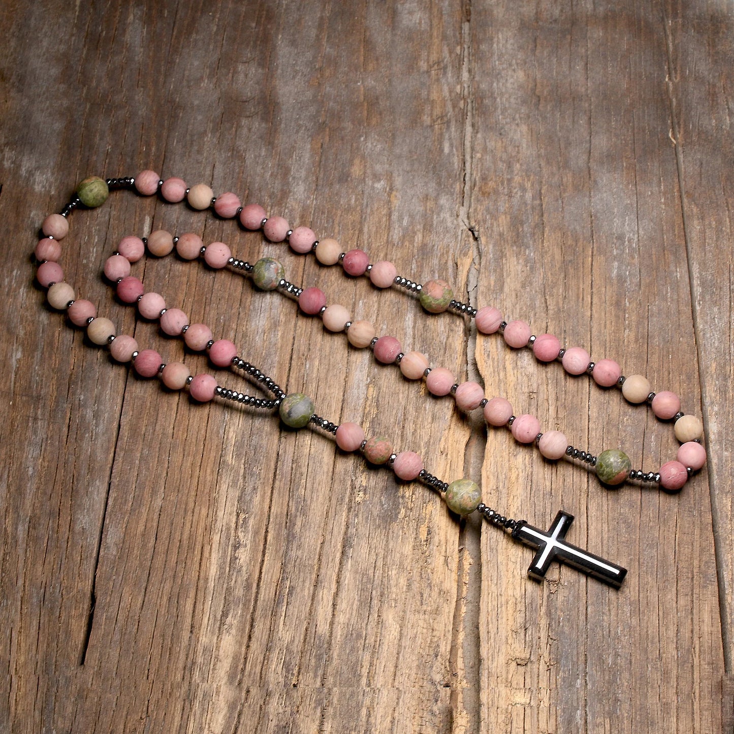 Pink Rhodonite Bead Rosary-ToShay.org