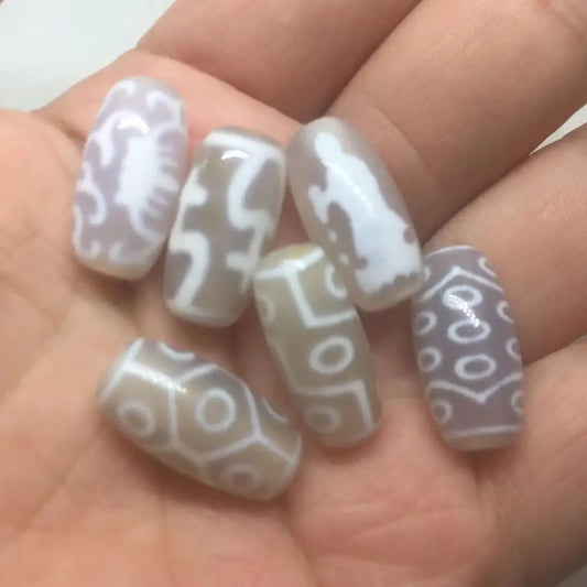 White Agate Dzi Beads-ToShay.org