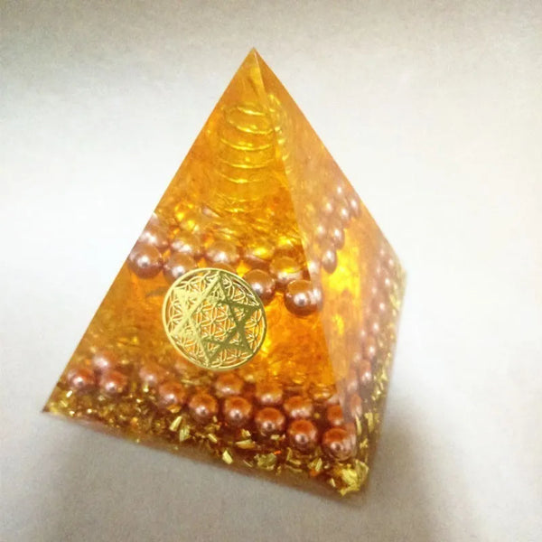Yellow Aura Crystal Orgonite Pyramid-ToShay.org