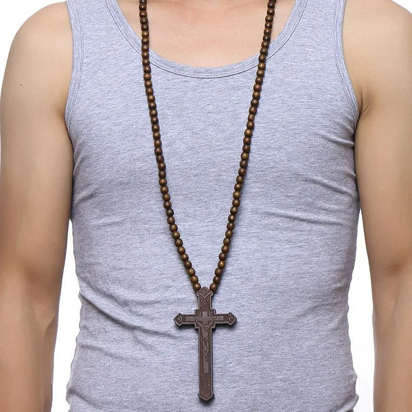 Wood Cross Bead Necklace-ToShay.org