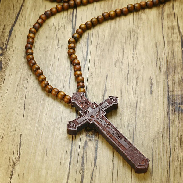 Wood Cross Bead Necklace-ToShay.org