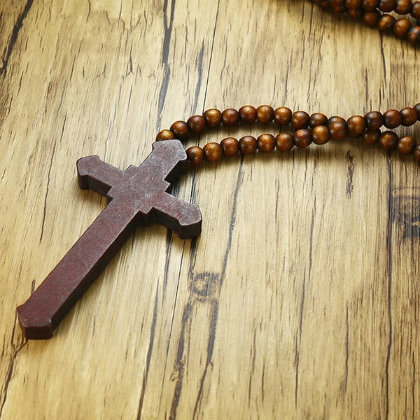 Wood Cross Bead Necklace-ToShay.org