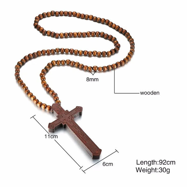 Wood Cross Bead Necklace-ToShay.org