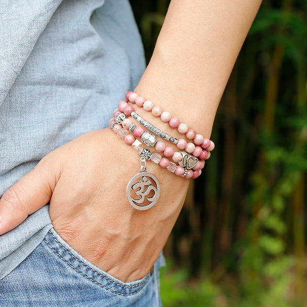 Pink Rhodochrosite Bead Mala-ToShay.org
