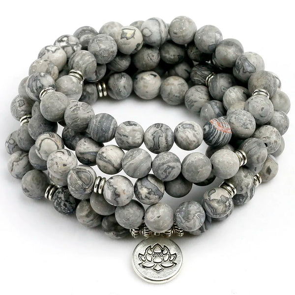 Grey Map Stone Mala Beads-ToShay.org