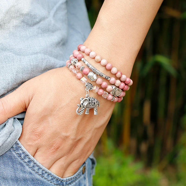 Pink Rhodochrosite Bead Mala-ToShay.org
