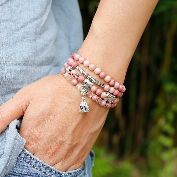 Pink Rhodochrosite Bead Mala-ToShay.org