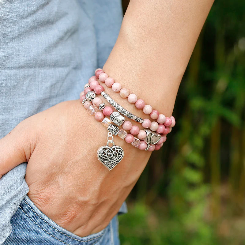 Pink Rhodochrosite Bead Mala-ToShay.org