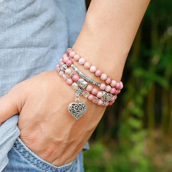 Pink Rhodochrosite Bead Mala-ToShay.org