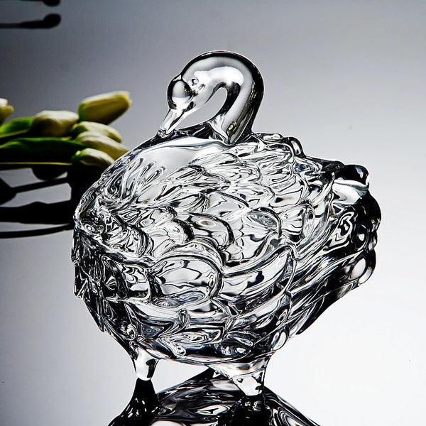 Crystal Glass Swan Storage Jar-ToShay.org