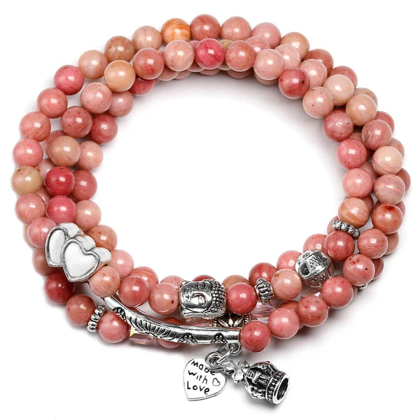 Pink Rhodochrosite Bead Mala-ToShay.org