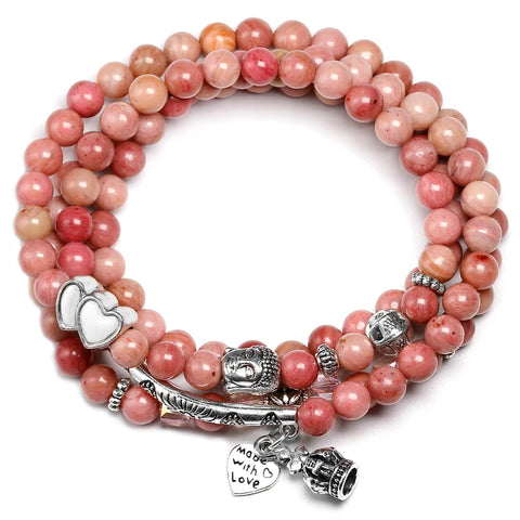 Pink Rhodochrosite Bead Mala-ToShay.org