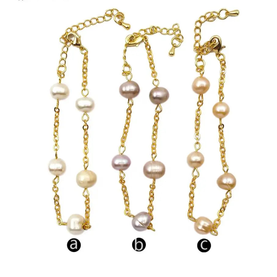 White Pearl Chain Bracelet-ToShay.org