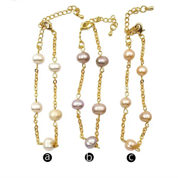 White Pearl Chain Bracelet-ToShay.org