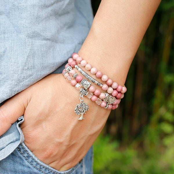 Pink Rhodochrosite Bead Mala-ToShay.org
