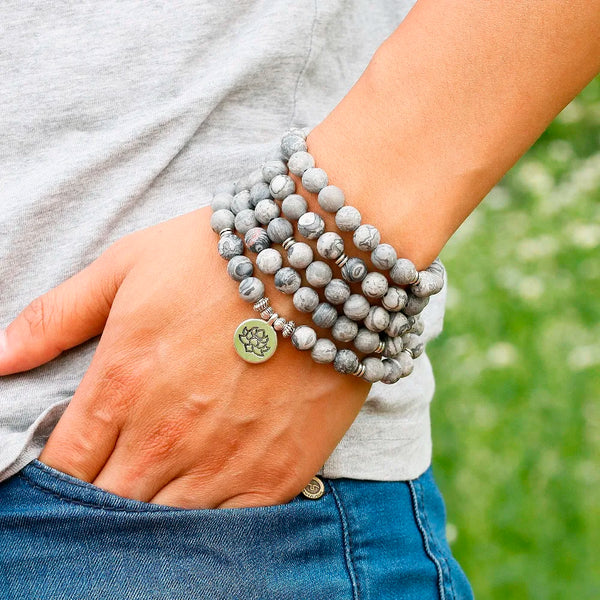 Grey Map Stone Mala Beads-ToShay.org