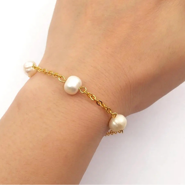 White Pearl Chain Bracelet-ToShay.org