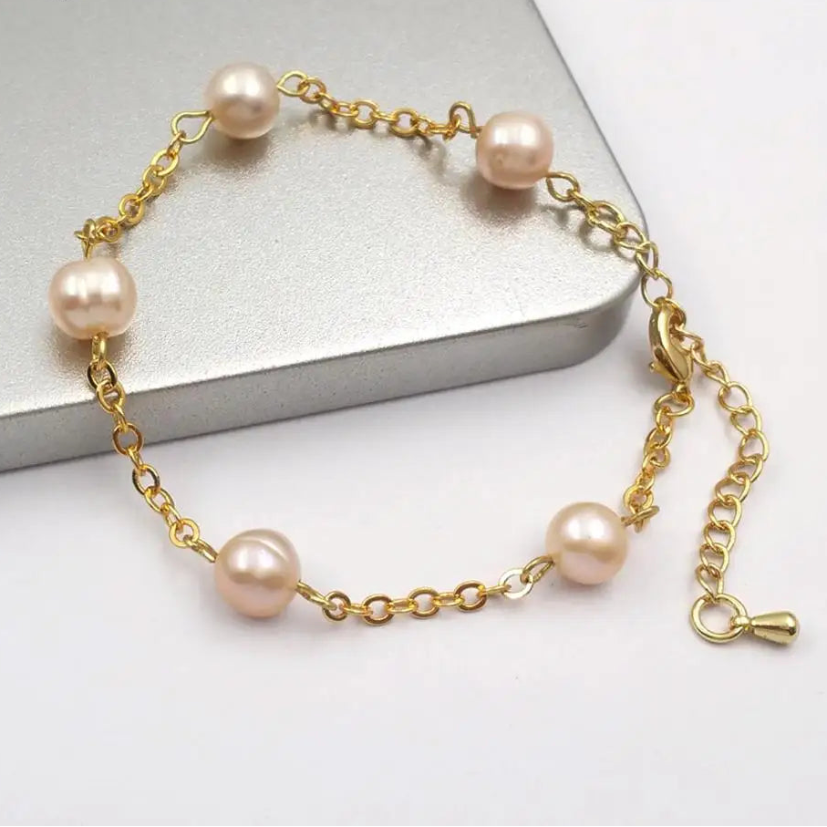 White Pearl Chain Bracelet-ToShay.org
