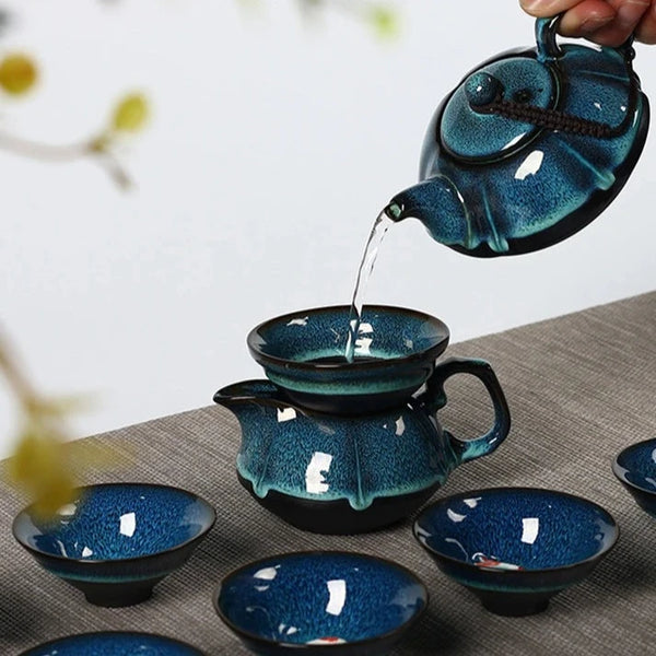 Blue Glazed Ceramic Teapot-ToShay.org