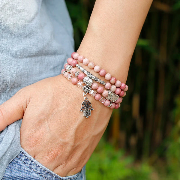 Pink Rhodochrosite Bead Mala-ToShay.org