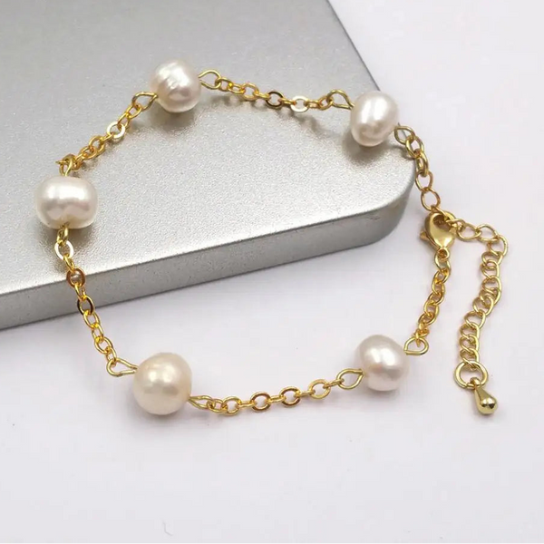 White Pearl Chain Bracelet-ToShay.org