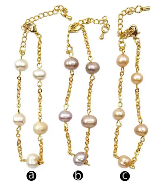 White Pearl Chain Bracelet-ToShay.org