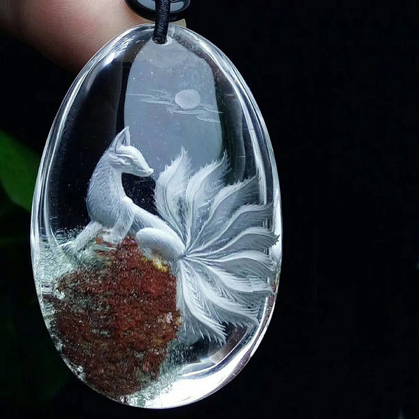 White Crystal Fox Pendant-ToShay.org