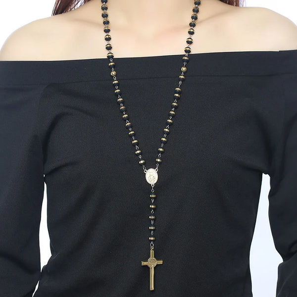 Black Gold Rosary Necklace-ToShay.org