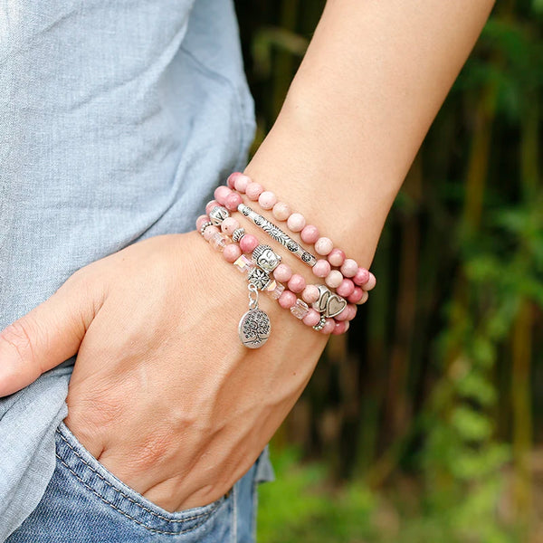 Pink Rhodochrosite Bead Mala-ToShay.org