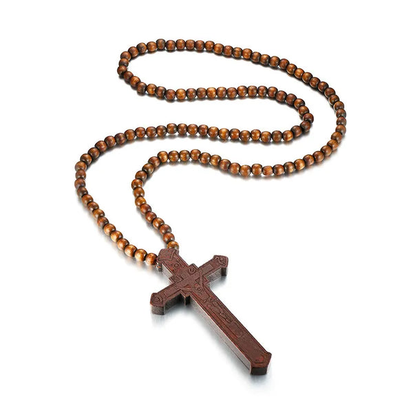 Wood Cross Bead Necklace-ToShay.org