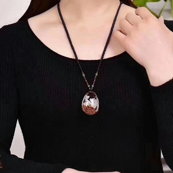 White Crystal Fox Pendant-ToShay.org