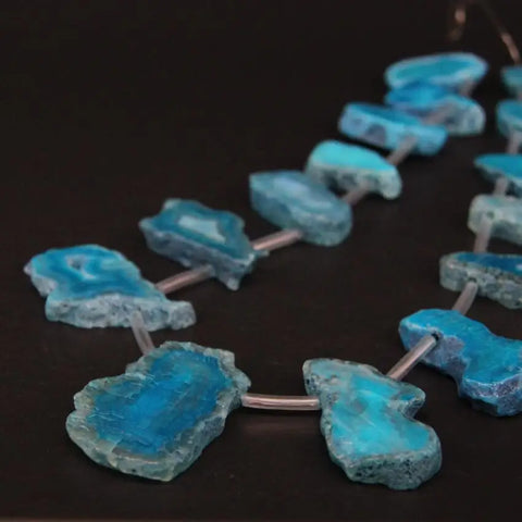 15.5"/strand Top Drilled Blue Natural Agates Quartz Geode Druzy Freeform Slab Nugget Beads,Raw Roug Drusy Slice Pendant Jewelry-ToShay.org