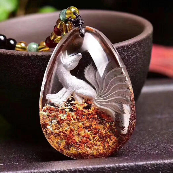 White Crystal Fox Pendant-ToShay.org