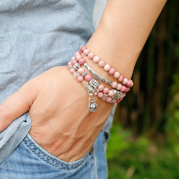 Pink Rhodochrosite Bead Mala-ToShay.org