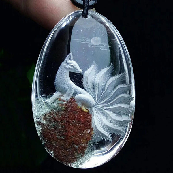 White Crystal Fox Pendant-ToShay.org