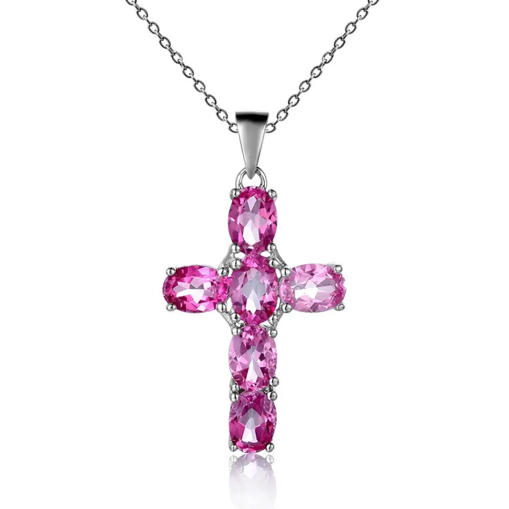 Silver Cross Gemstone Pendant-ToShay.org