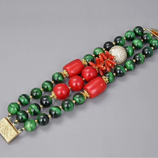 Green Tigers Eye Red Coral-ToShay.org