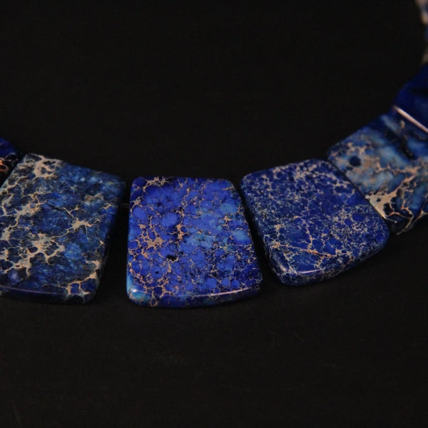15pcs Lapis Blue Impression Jaspers Top Drilled Trapezoid Slab Beads,Ocean Sediment Emperor Stone Graduated Necklaces Jewelry-ToShay.org