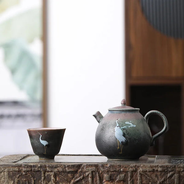 Crane Stoneware Tea Pot-ToShay.org