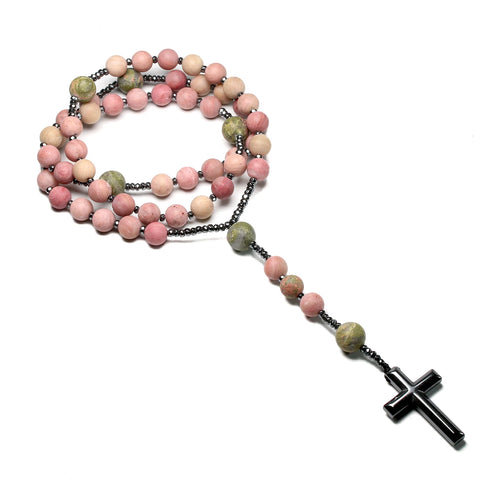 Pink Rhodonite Bead Rosary-ToShay.org
