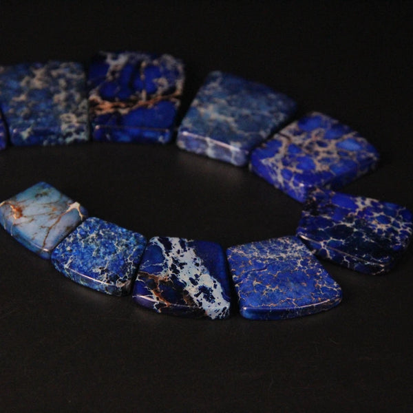 15pcs Lapis Blue Impression Jaspers Top Drilled Trapezoid Slab Beads,Ocean Sediment Emperor Stone Graduated Necklaces Jewelry-ToShay.org