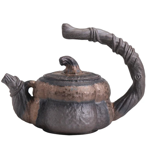 Gold Pumpkin Loop-Handle Teapot-ToShay.org