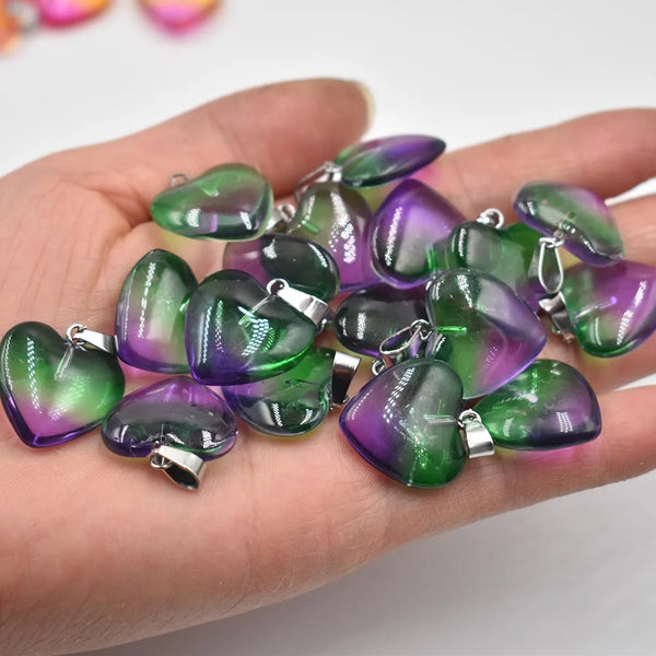 Mixed Glass Crystal Heart Pendants-ToShay.org