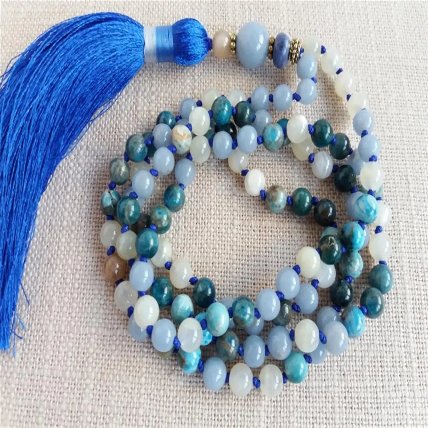Blue Angelite Apatite Mala-ToShay.org