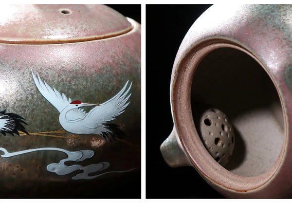 Crane Painted Ceramic Teapot-ToShay.org