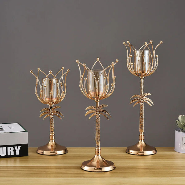 Golden Palm Candle Holder-ToShay.org
