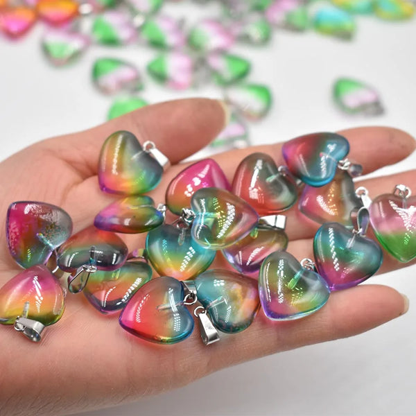 Mixed Glass Crystal Heart Pendants-ToShay.org